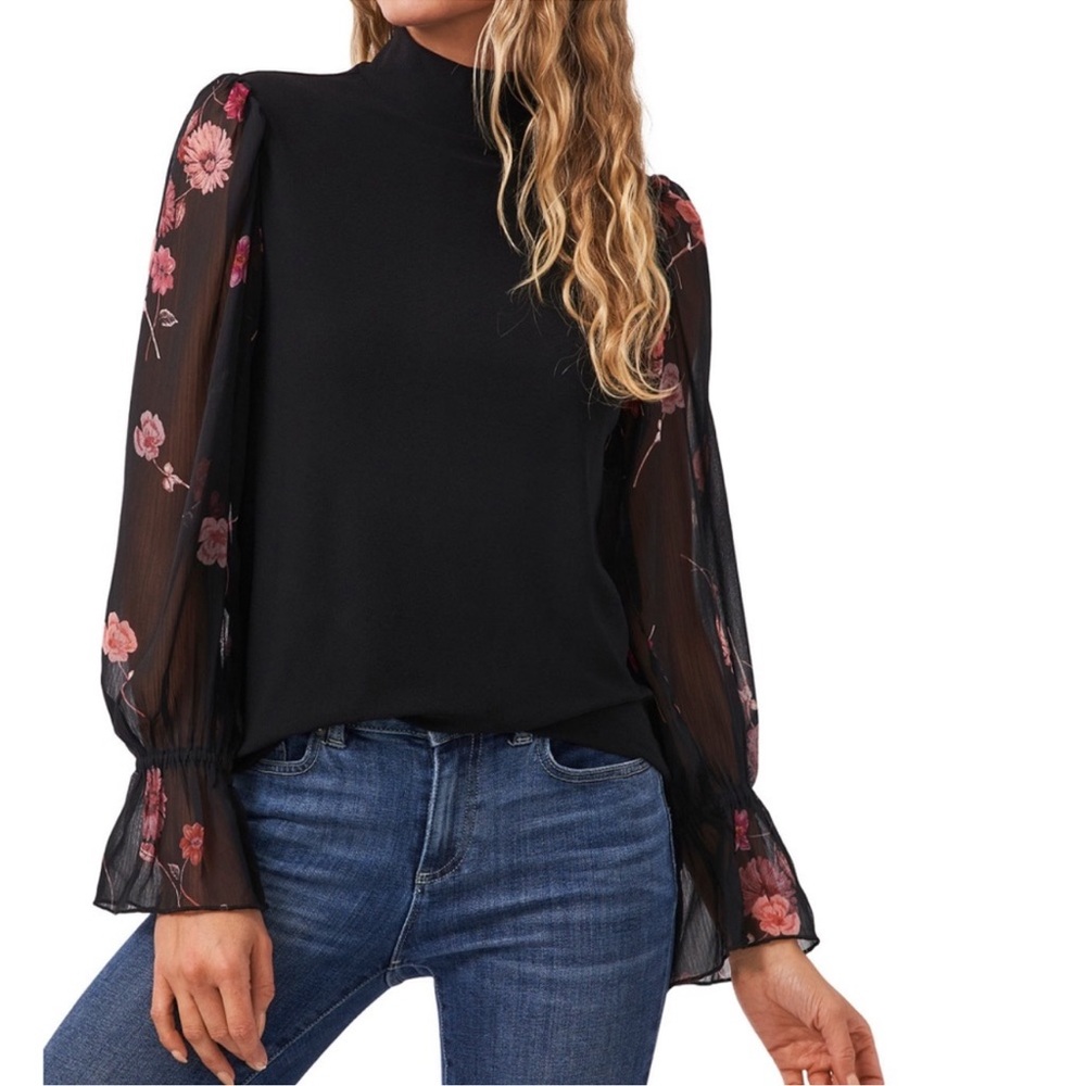 Floral Black Sheer Sleeve Top